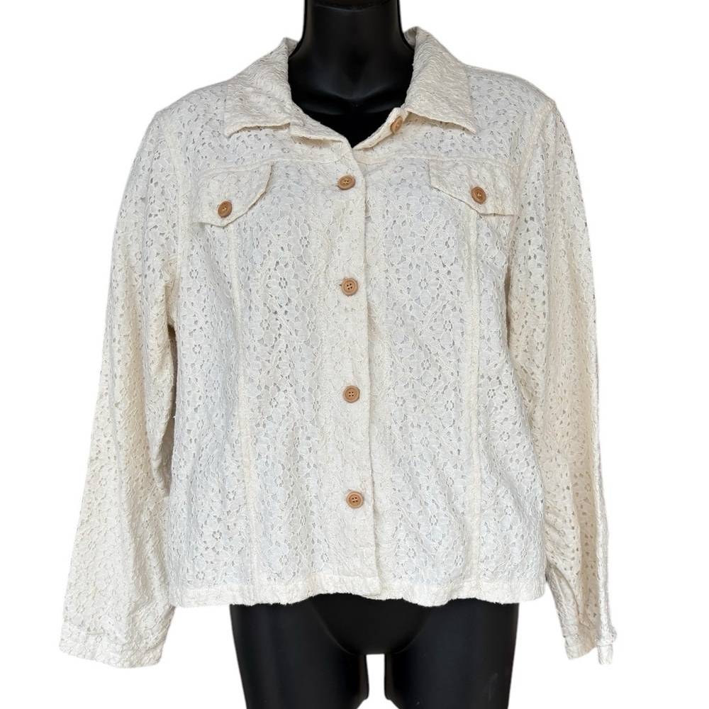 Cold water Creek Jacket Womens Sz M off white Embroidered Eyelet Lace preloved